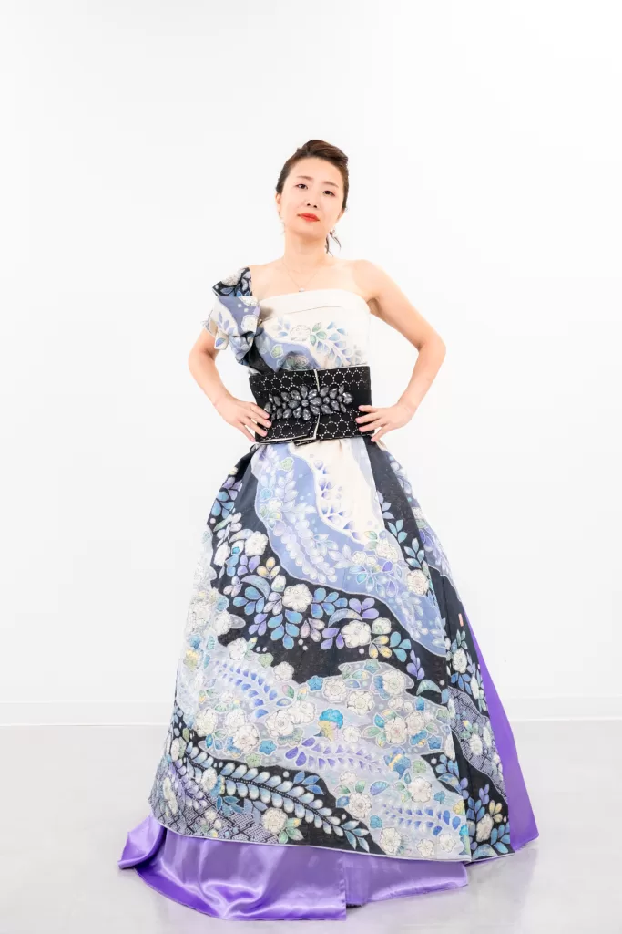 紫の着物ドレス撮影