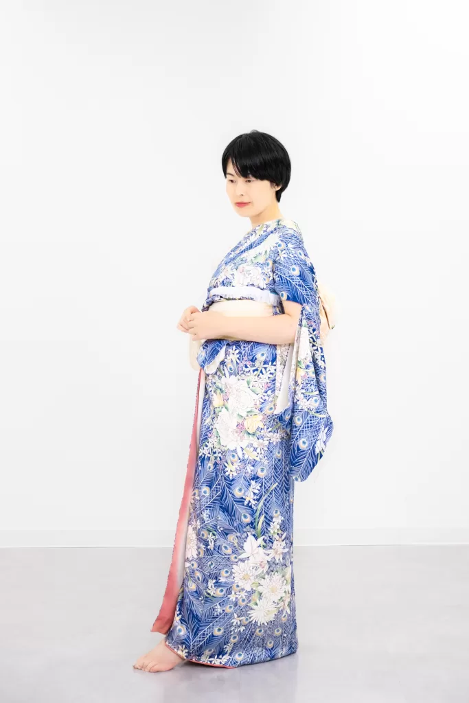 青い着物ドレス撮影