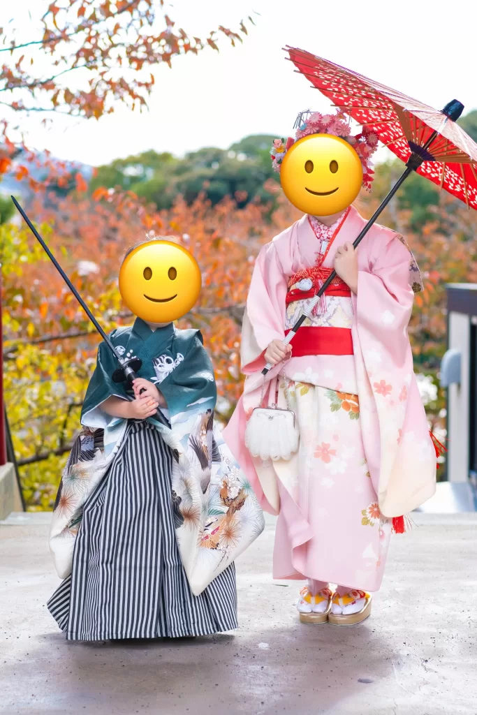 篠崎神社七五三撮影和傘と刀